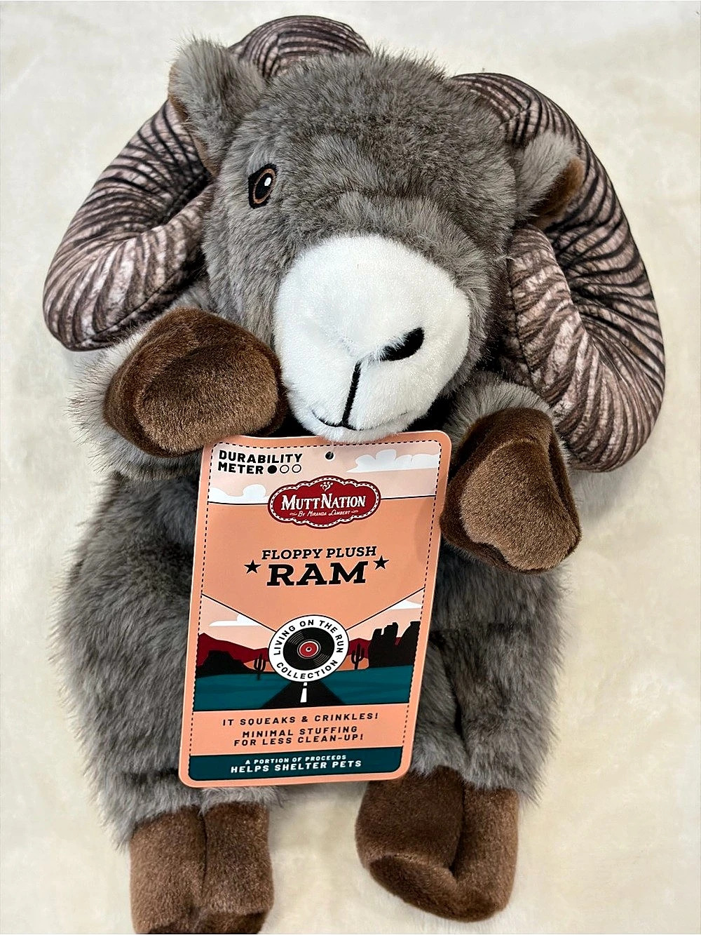 MuttNation Floppy Plush Ram Plush Dog Toy Gray Brown NWT